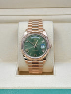 Rolex Everose Gold Day-Date 40 - Olive Green Bevelled Roman Dial - President Bracelet - 228235 ogrp