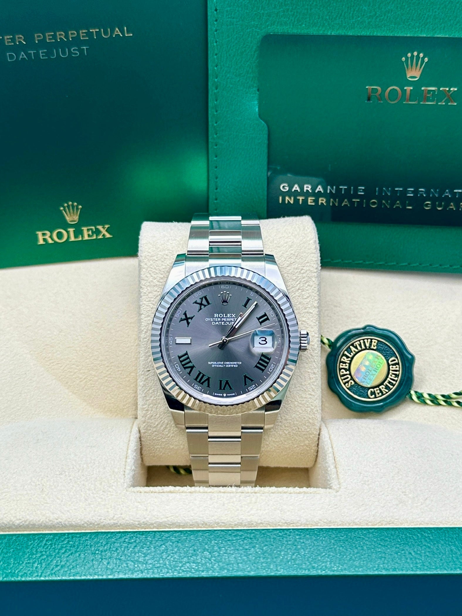 Rolex Steel and White Gold Rolesor Datejust 41  - Slate Green Roman Dial - Oyster Bracelet - 126334 slgro