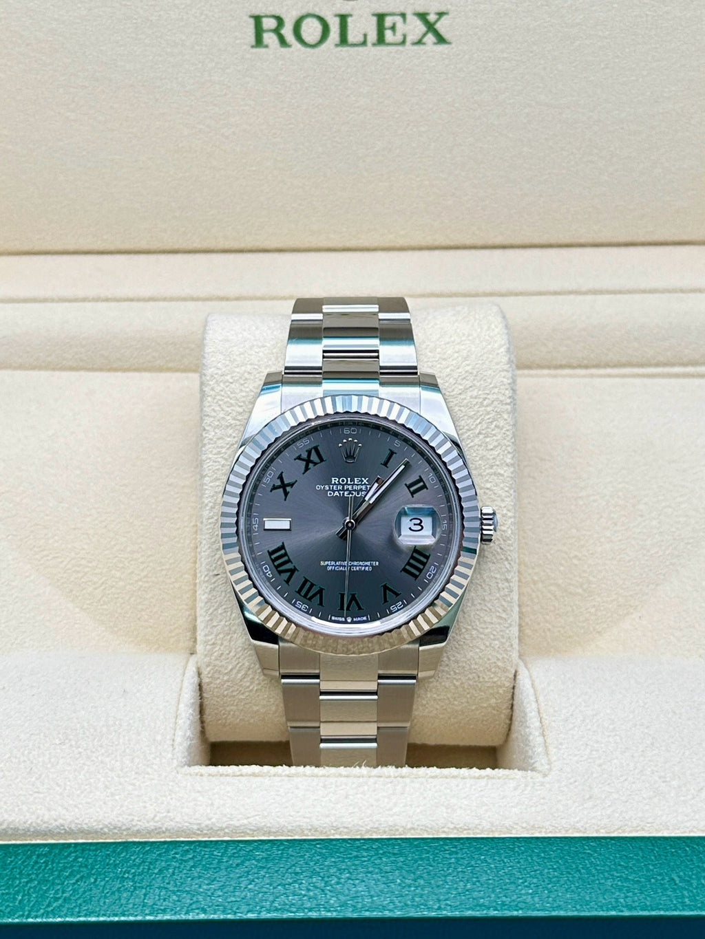 Rolex Steel and White Gold Rolesor Datejust 41  - Slate Green Roman Dial - Oyster Bracelet - 126334 slgro