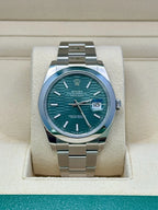 Rolex Oystersteel Datejust 41  - Smooth Bezel - Green Motif Dial - Oyster Bracelet - 126300GMDJ