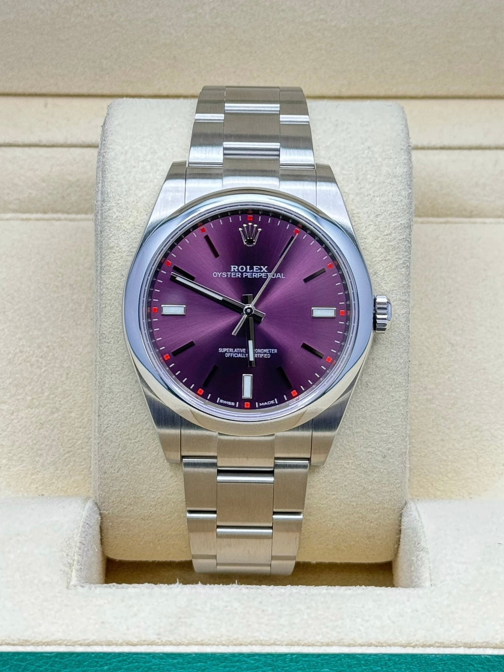 Rolex Steel Oyster Perpetual 39  - Red Grape Index Dial - 114300 rgio