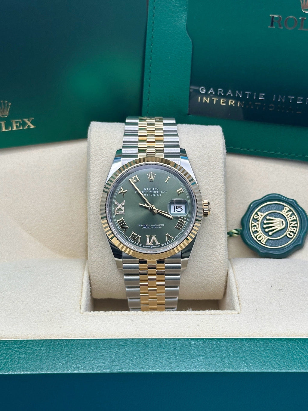 Rolex Steel and Yellow Gold Rolesor Datejust 36  - Olive Green Roman Dial - Jubilee Bracelet - 126233 ogdr69j