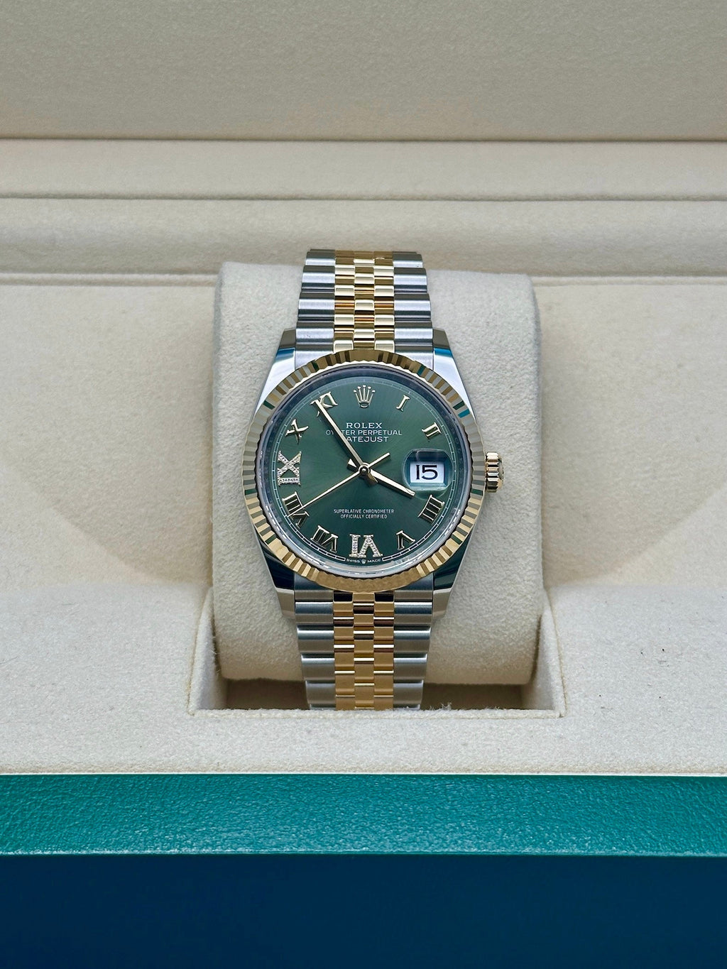 Rolex Steel and Yellow Gold Rolesor Datejust 36  - Olive Green Roman Dial - Jubilee Bracelet - 126233 ogdr69j