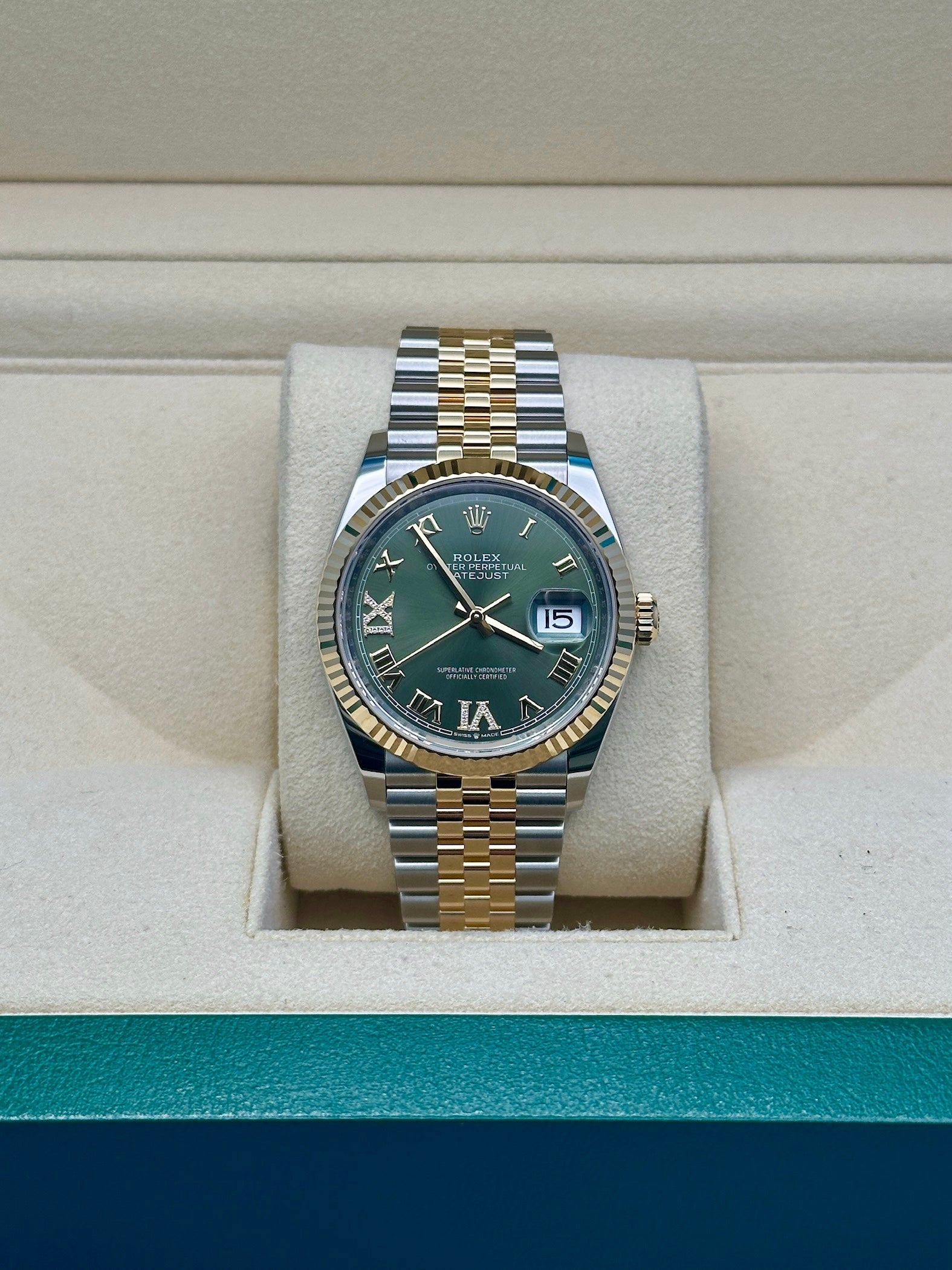 Rolex Steel and Yellow Gold Rolesor Datejust 36  - Olive Green Roman Dial - Jubilee Bracelet - 126233 ogdr69j