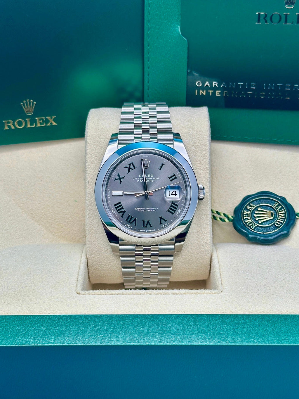 Rolex Steel Datejust 41  - Smooth Bezel - Slate Green Roman Dial - Jubilee Bracelet - 126300 slgrj