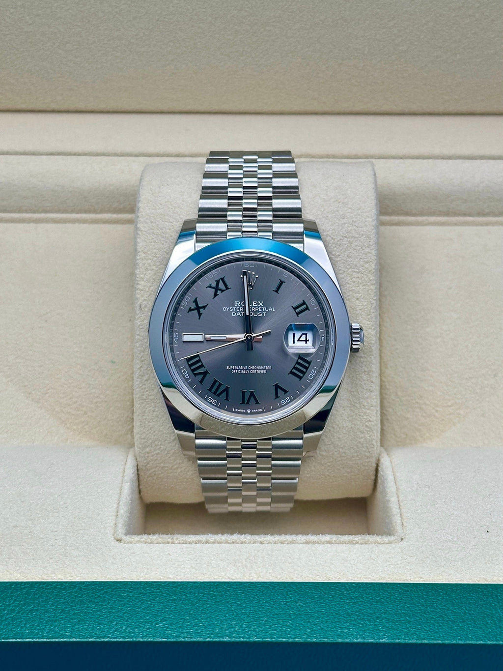 Rolex Steel Datejust 41  - Smooth Bezel - Slate Green Roman Dial - Jubilee Bracelet - 126300 slgrj
