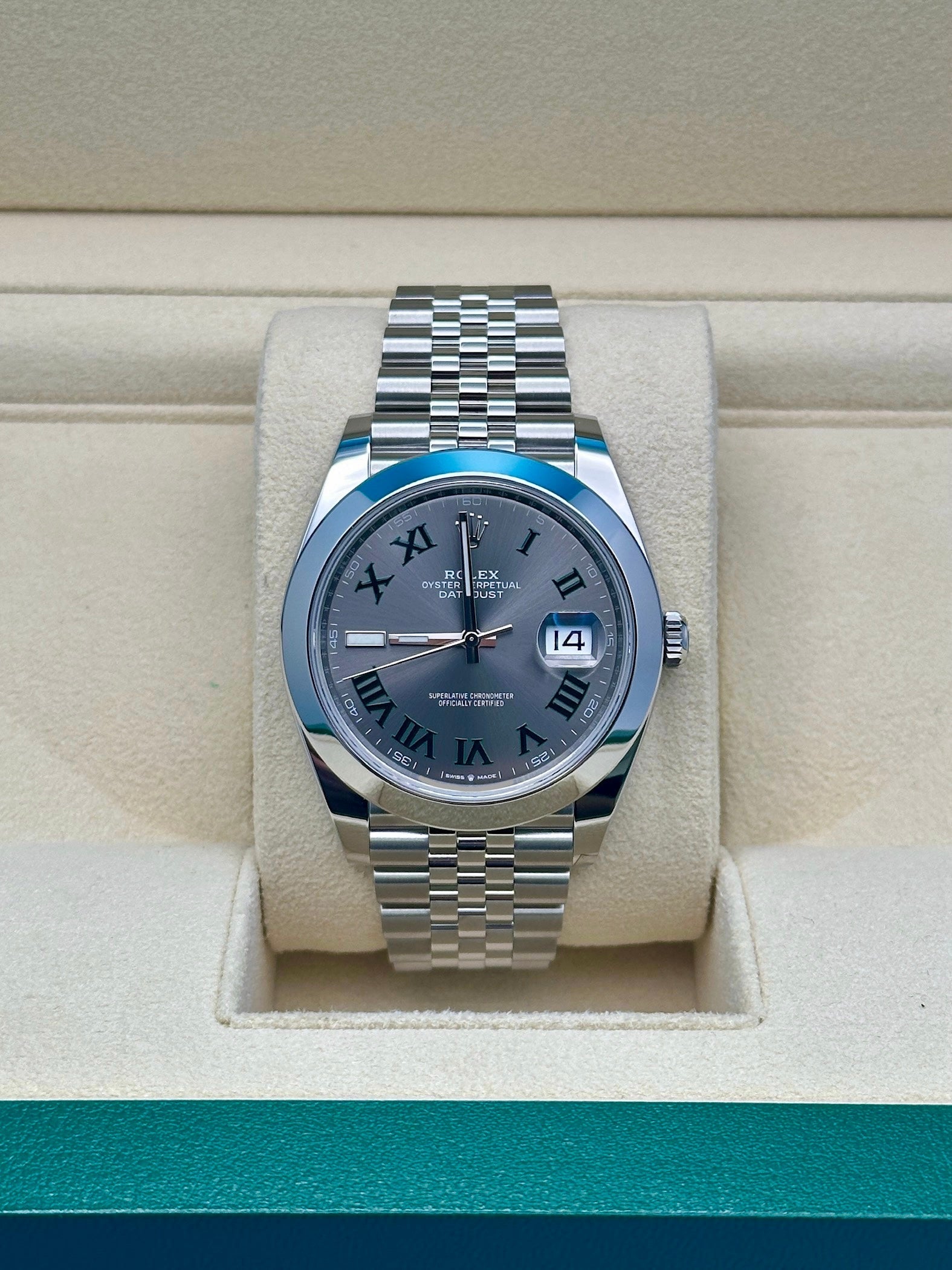 Rolex Steel Datejust 41  - Smooth Bezel - Slate Green Roman Dial - Jubilee Bracelet - 126300 slgrj