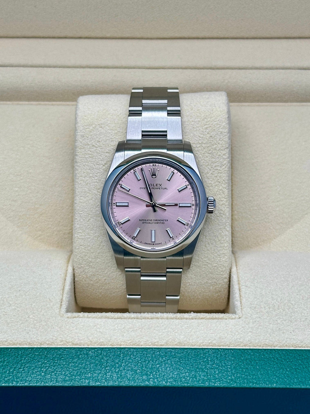 Rolex Oyster Perpetual 34 Watch - Domed Bezel - Pink Index Dial