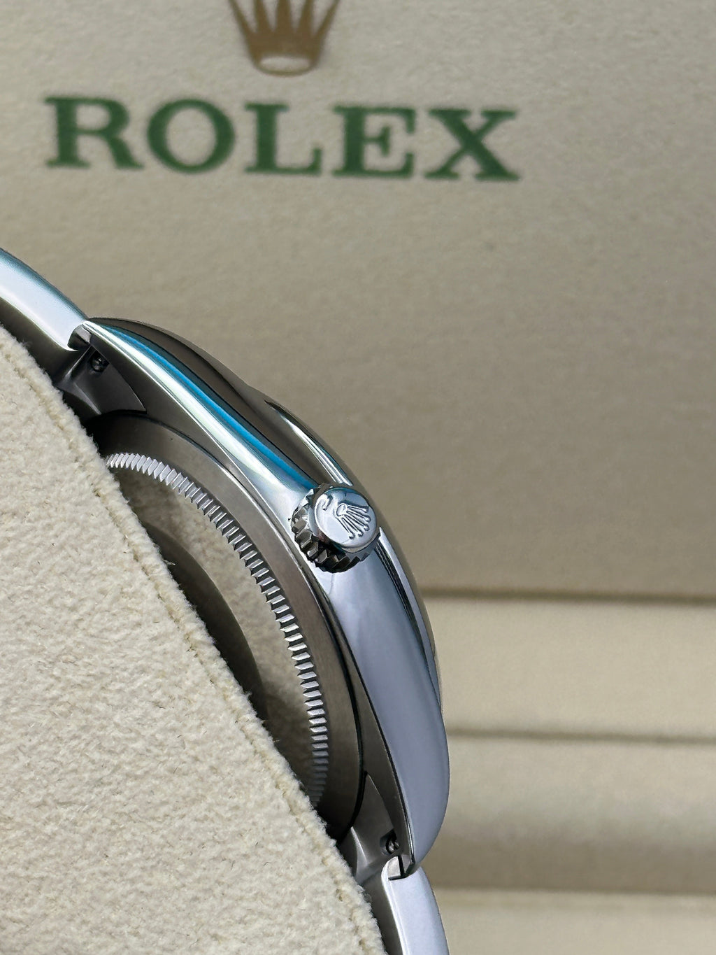 Rolex Oyster Perpetual 34 Watch - Domed Bezel - Pink Index Dial