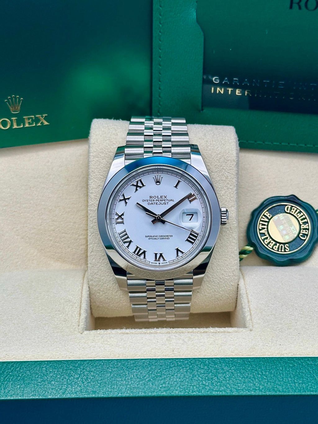Rolex Steel Datejust 41  - Smooth Bezel - White Roman Dial - Jubilee Bracelet - 126300 wrj