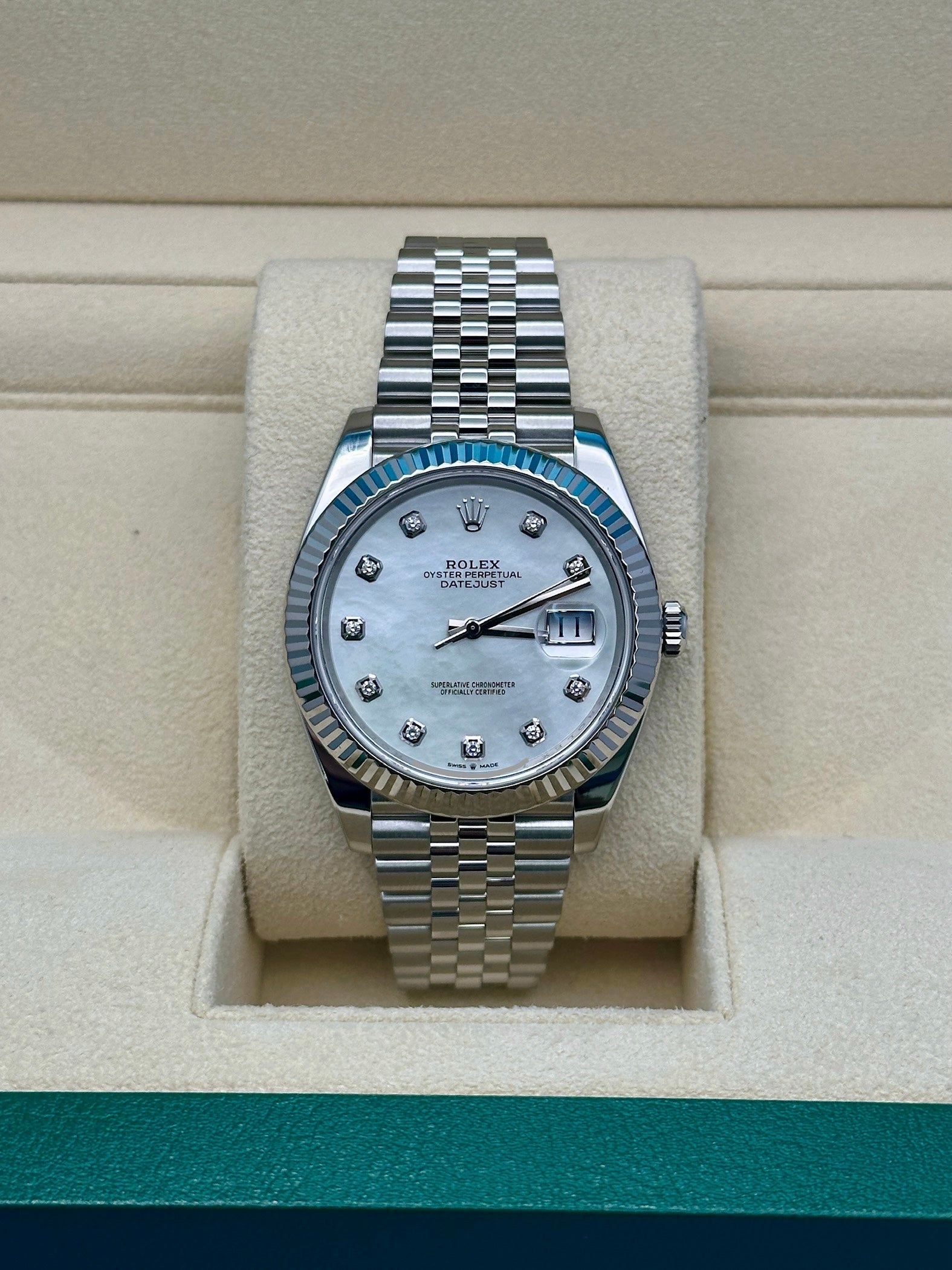 Rolex Steel and White Gold Rolesor Datejust 41  - White Mother-Of-Pearl Diamond Dial - Jubilee Bracelet - 126334 wmdj