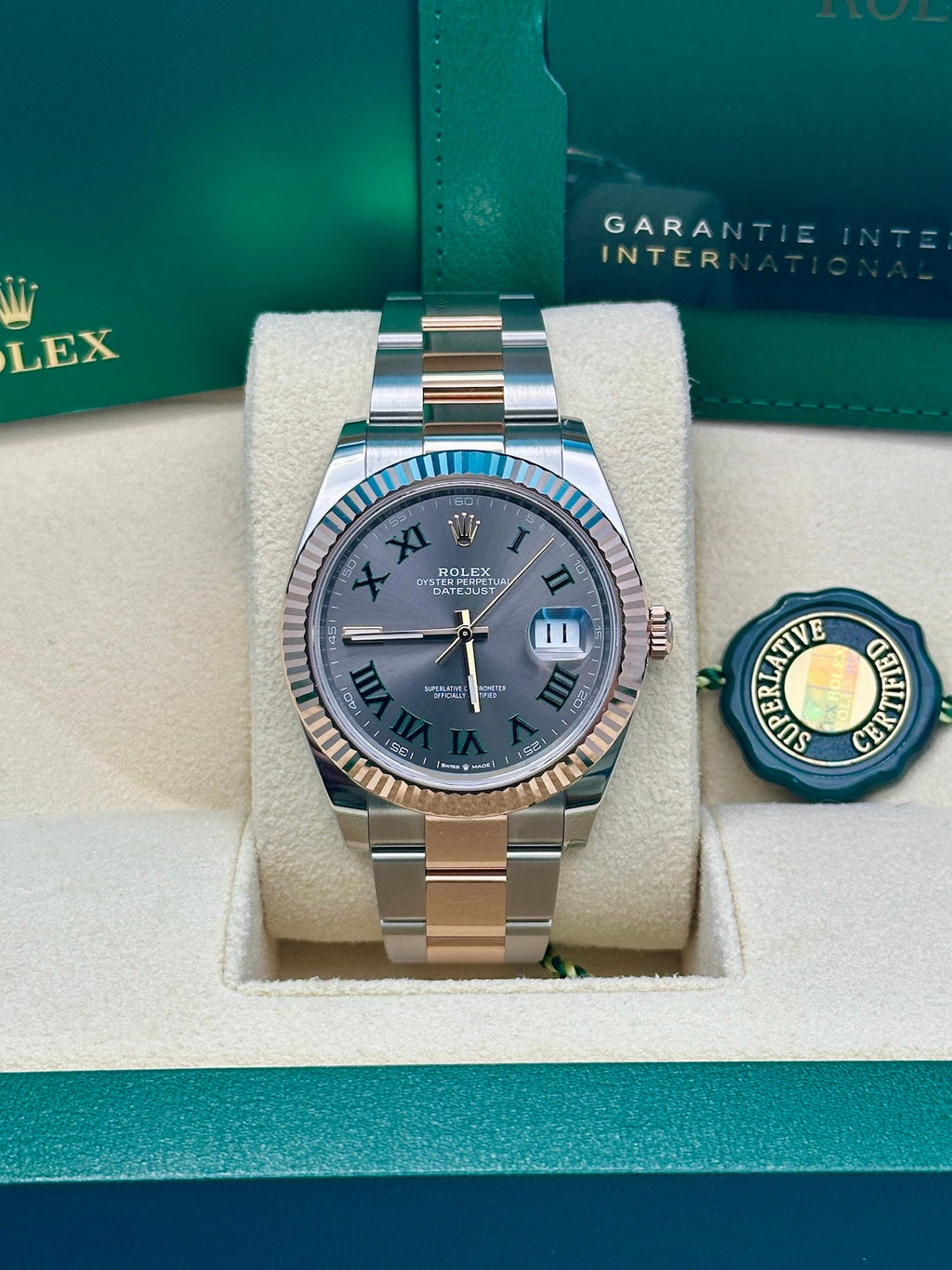 Rolex Steel and Everose Rolesor Datejust 41  - Slate Gray Green Roman Dial - Oyster Bracelet - 126331 slgro