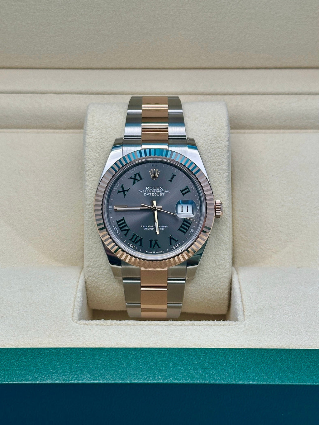 Rolex Steel and Everose Rolesor Datejust 41  - Slate Gray Green Roman Dial - Oyster Bracelet - 126331 slgro