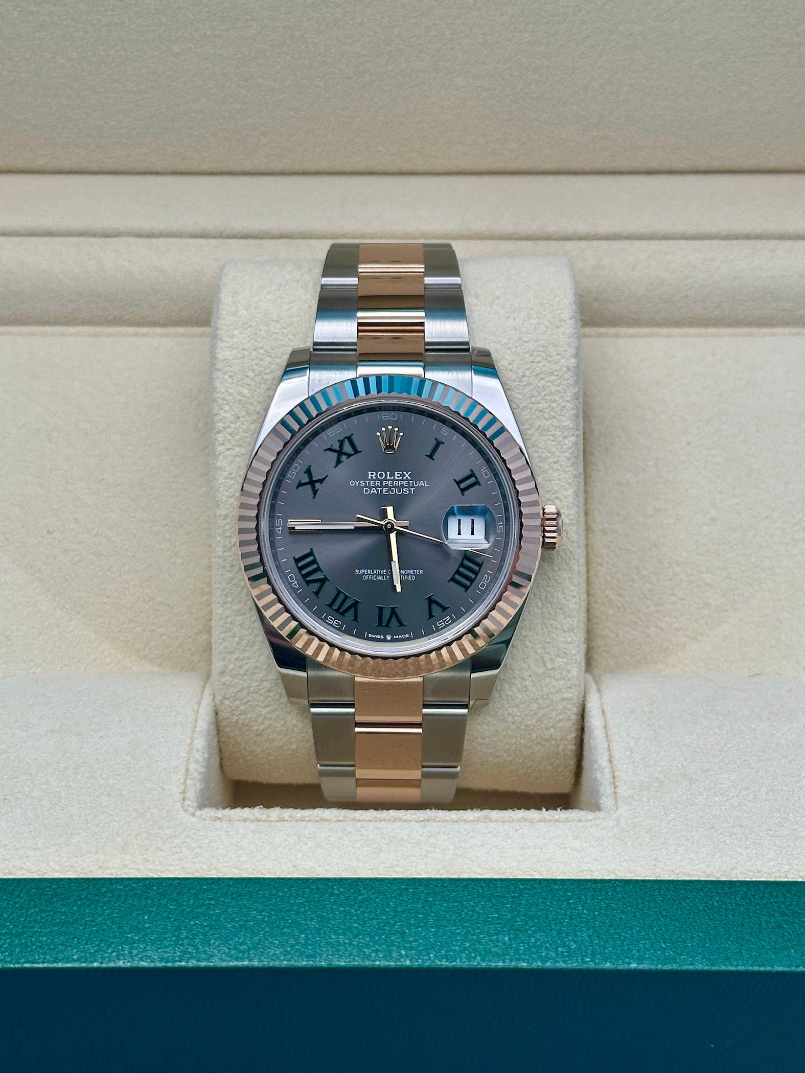Rolex Steel and Everose Rolesor Datejust 41  - Slate Gray Green Roman Dial - Oyster Bracelet - 126331 slgro