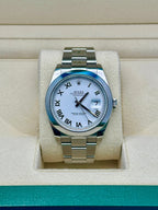 Rolex Steel Datejust 41  - Smooth Bezel - White Roman Dial - Oyster Bracelet - 126300 wro