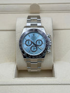 Rolex Platinum  Daytona  - Chestnut Brown Cerachrom Bezel - Ice Blue Baguette Dial - Oyster Bracelet - 126506 icebag