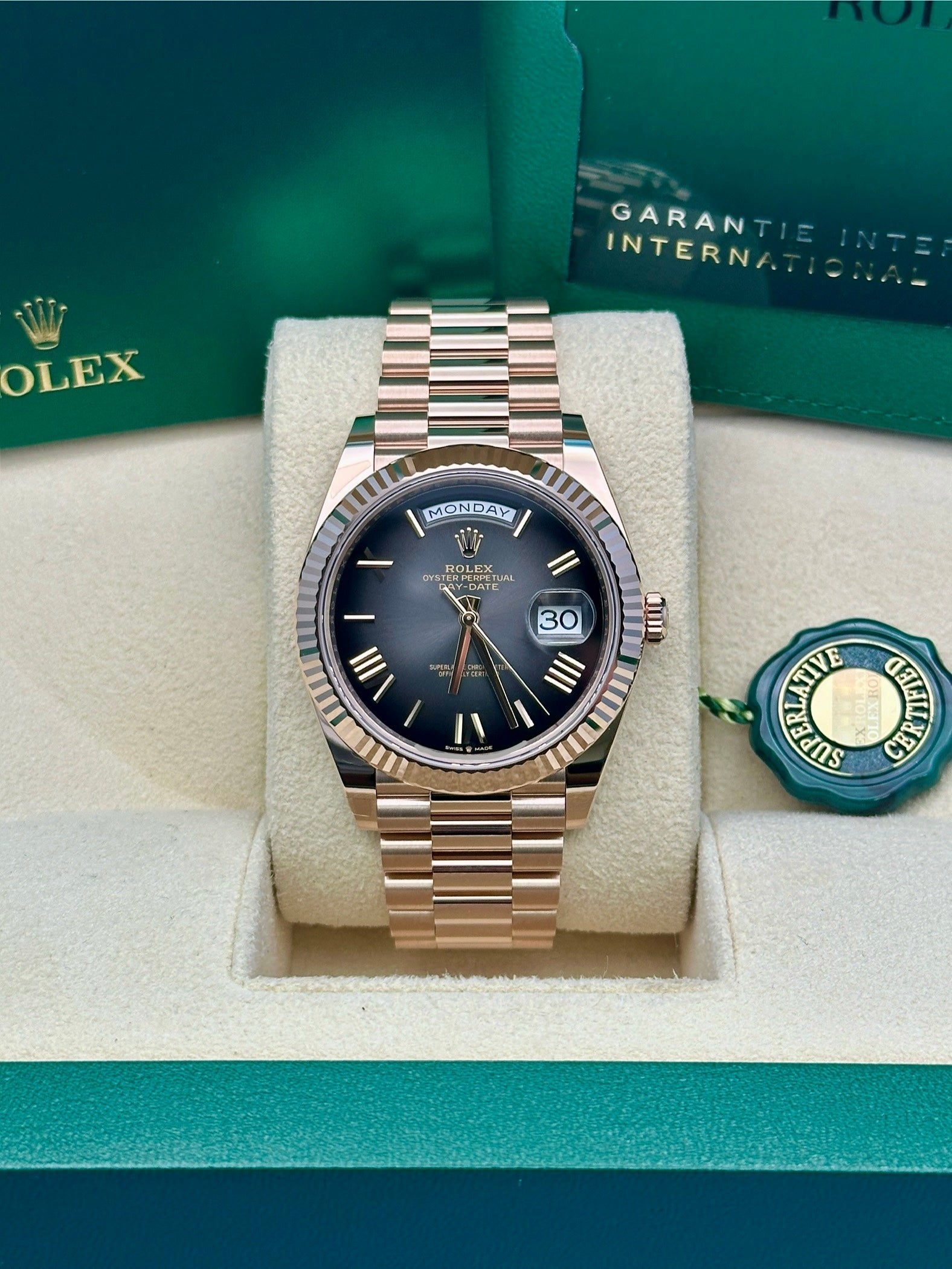 Rolex Everose Gold Day-Date 40 - Slate Dial - President Bracelet - 228235 slate