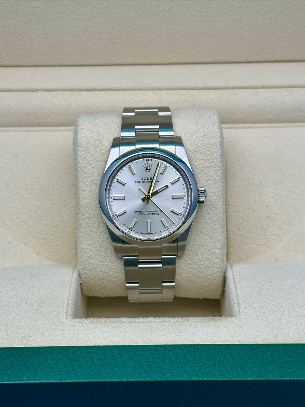 Rolex Oyster Perpetual 34 Watch - Domed Bezel - Silver Index Dial
