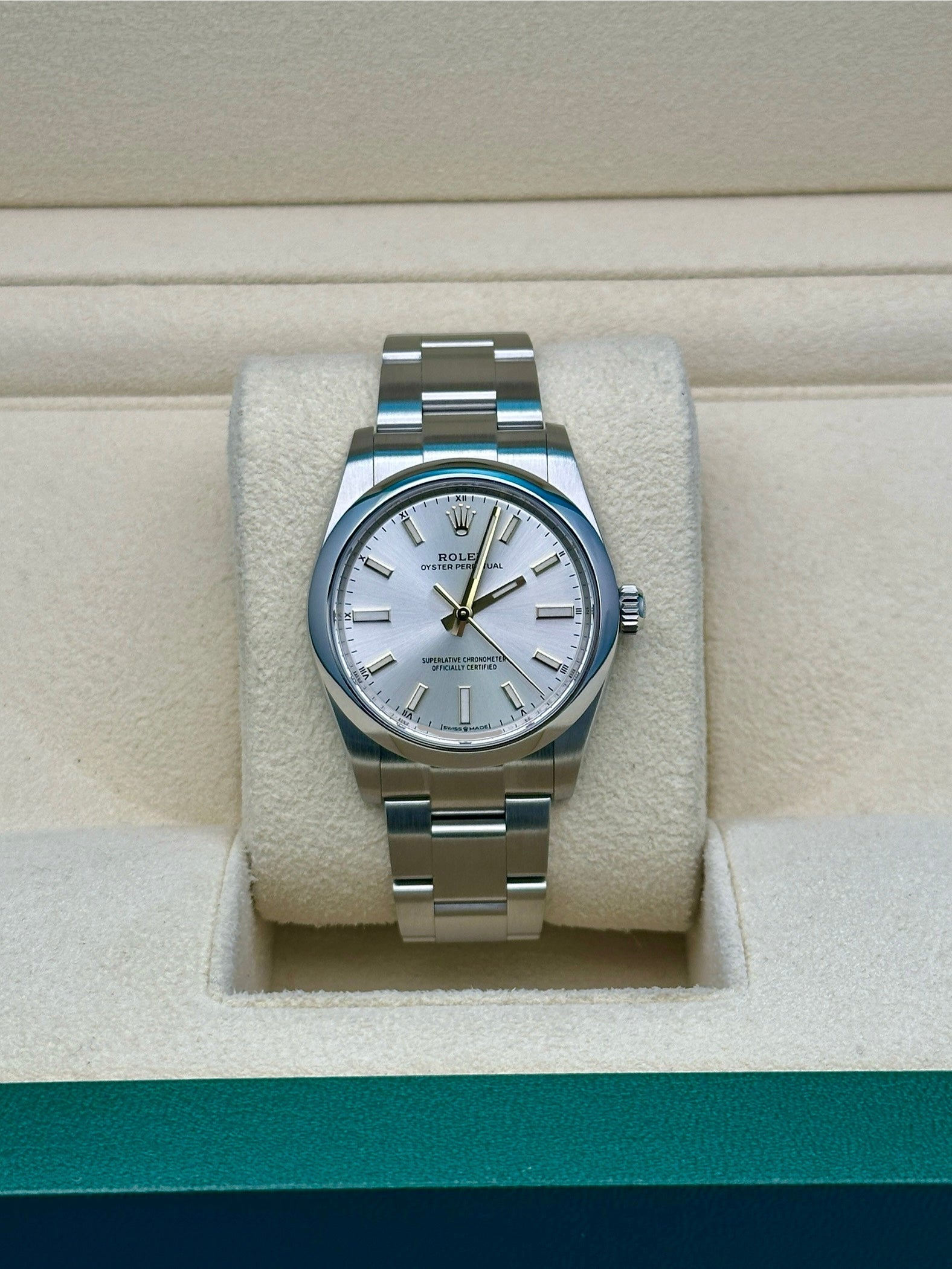 Rolex Oyster Perpetual 34 Watch - Domed Bezel - Silver Index Dial