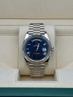 Rolex White Gold Day-Date 40  - Blue Bevelled Roman Dial - President Bracelet - 228239 blrp
