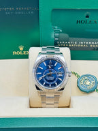 Rolex White Rolesor Sky-Dweller  - Fluted Ring Command Bezel - Blue Index Dial - Oyster Bracelet - 336934