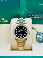Rolex Two Tone Oyster Perpetual Explorer - Black Dial - Oyster Steel and Yellow Gold Bracelet - 124273