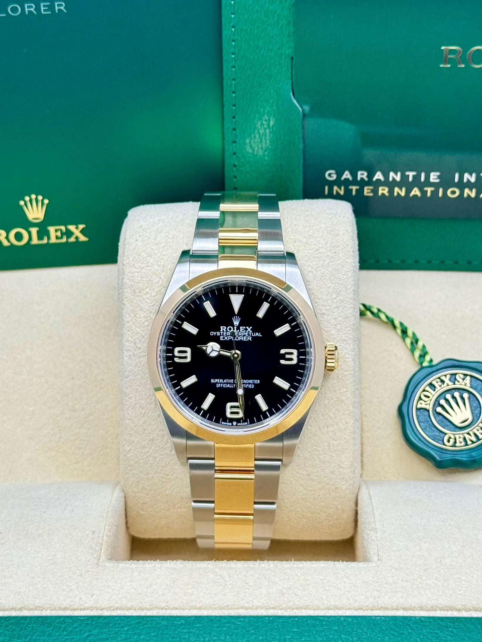 Rolex Two Tone Oyster Perpetual Explorer - Black Dial - Oyster Steel and Yellow Gold Bracelet - 124273