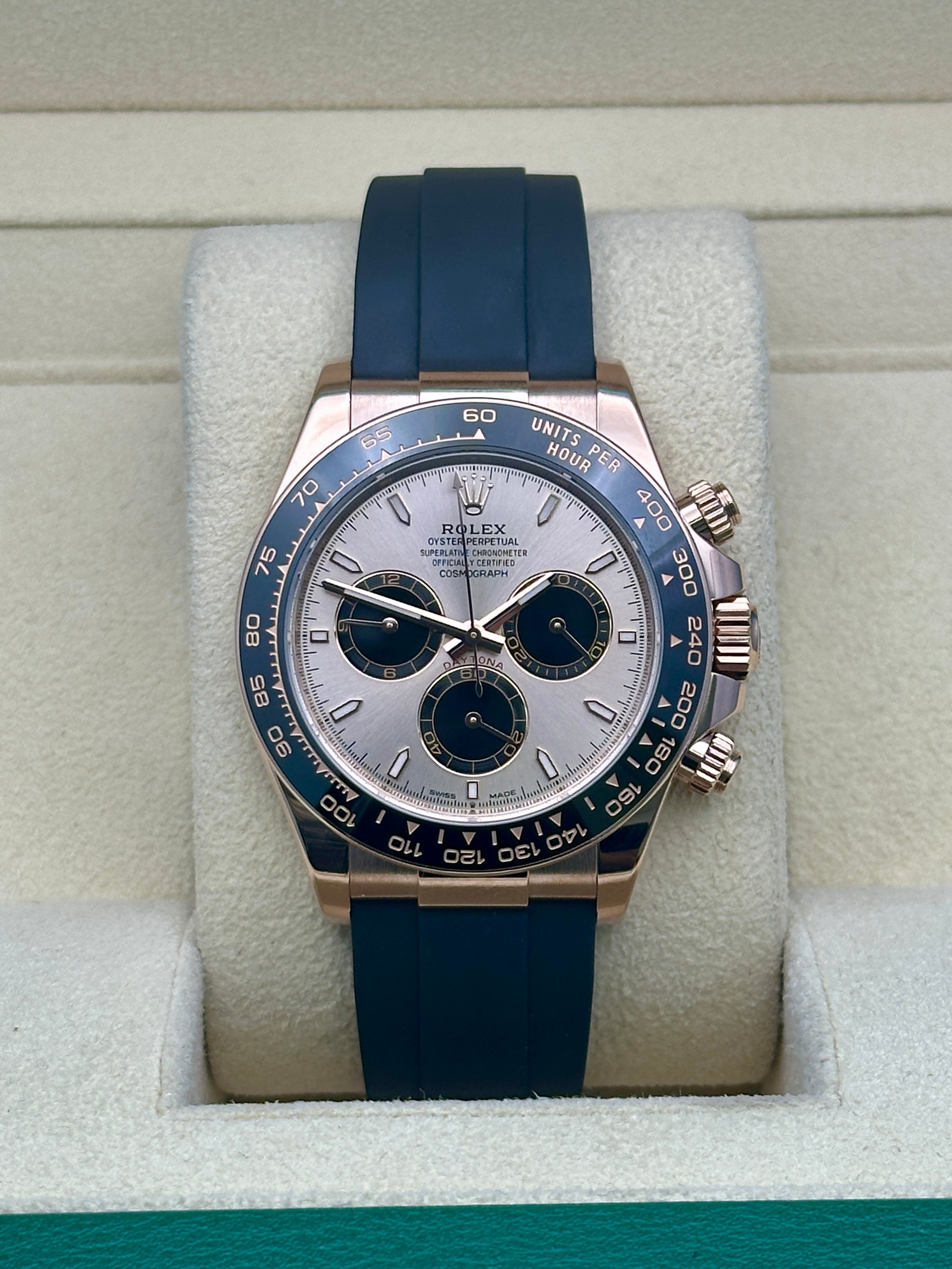 Rolex Everose Gold Cosmograph Daytona Watch - Black Cerachrom Bezel - Sundust And Black Index Dial - Oysterflex Strap