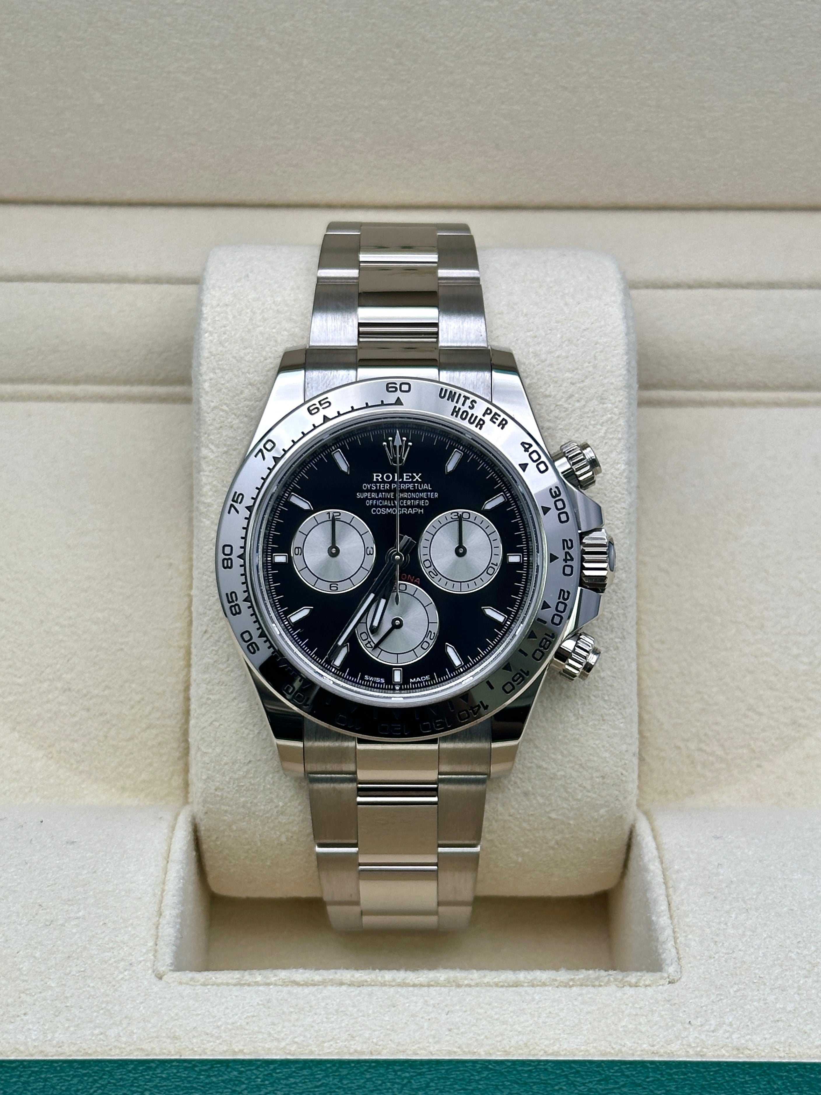 Rolex White Gold  Daytona  - Fixed Bezel - Black And Steel Index Dial - Oyster Bracelet - 126509 bkstio