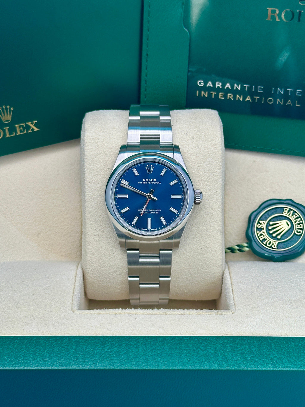 Rolex Oyster Perpetual 28 Watch - Domed Bezel - Blue Index Dial