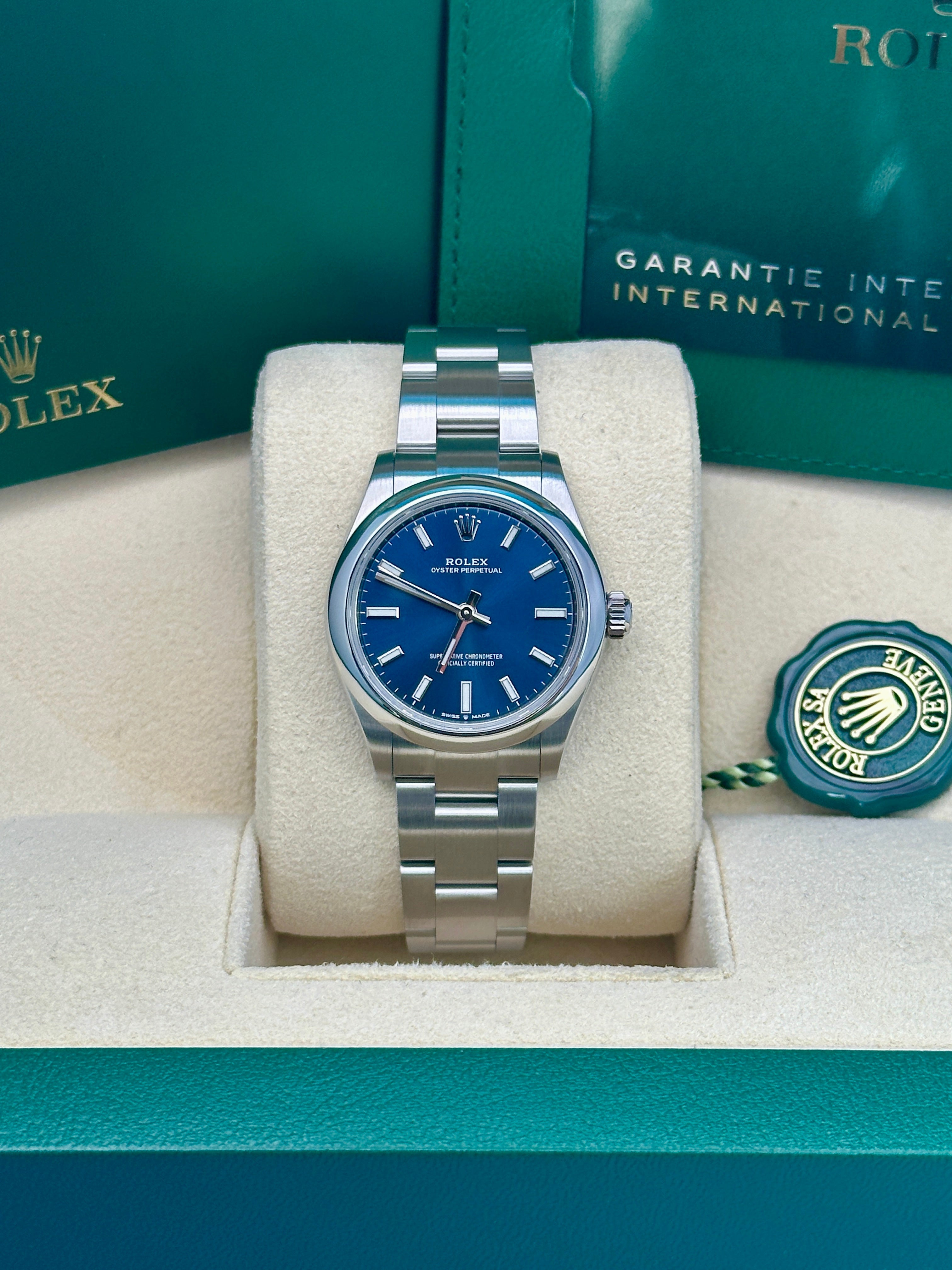 Rolex Oyster Perpetual 28 Watch - Domed Bezel - Blue Index Dial