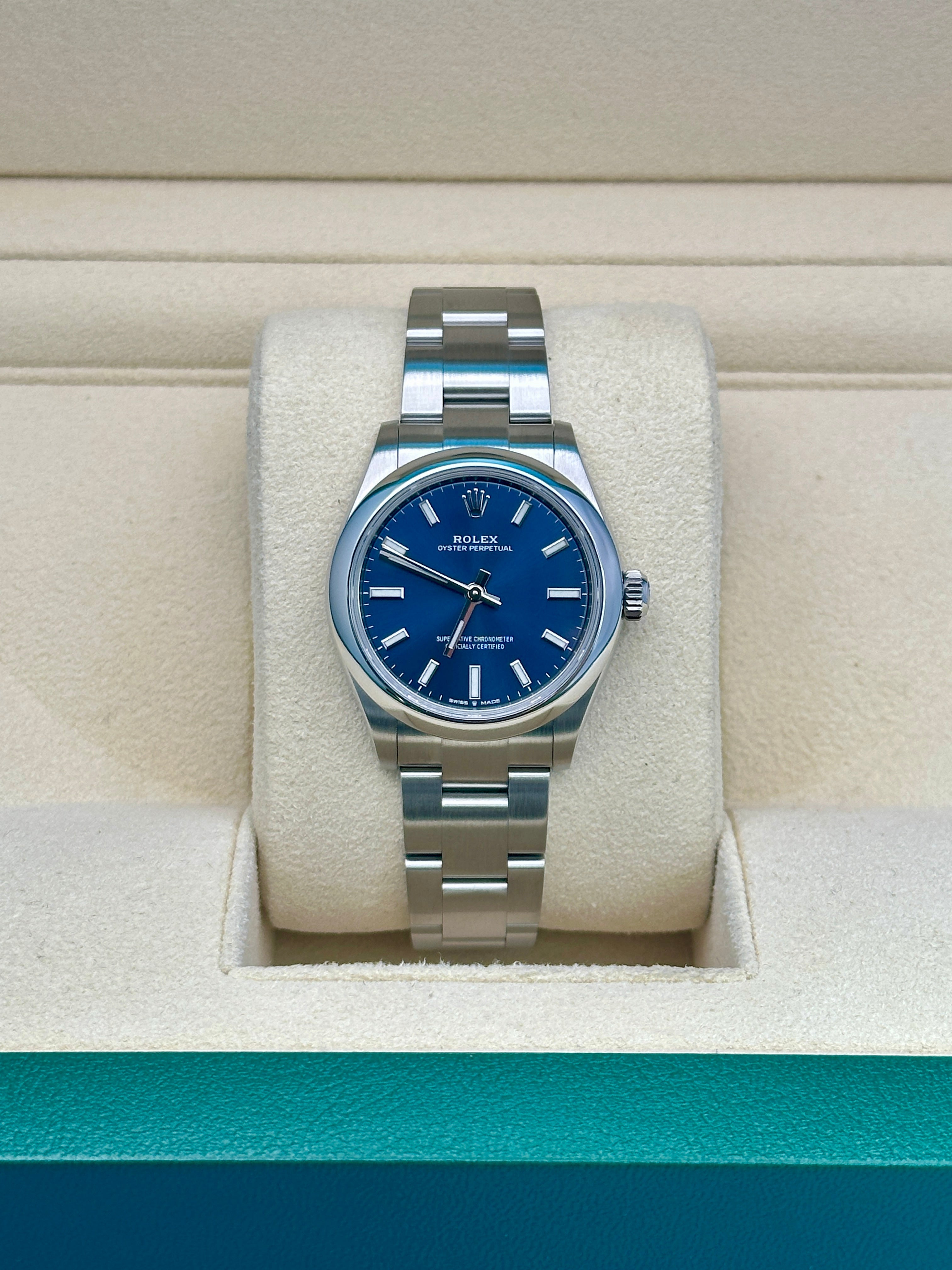 Rolex Oyster Perpetual 28 Watch - Domed Bezel - Blue Index Dial