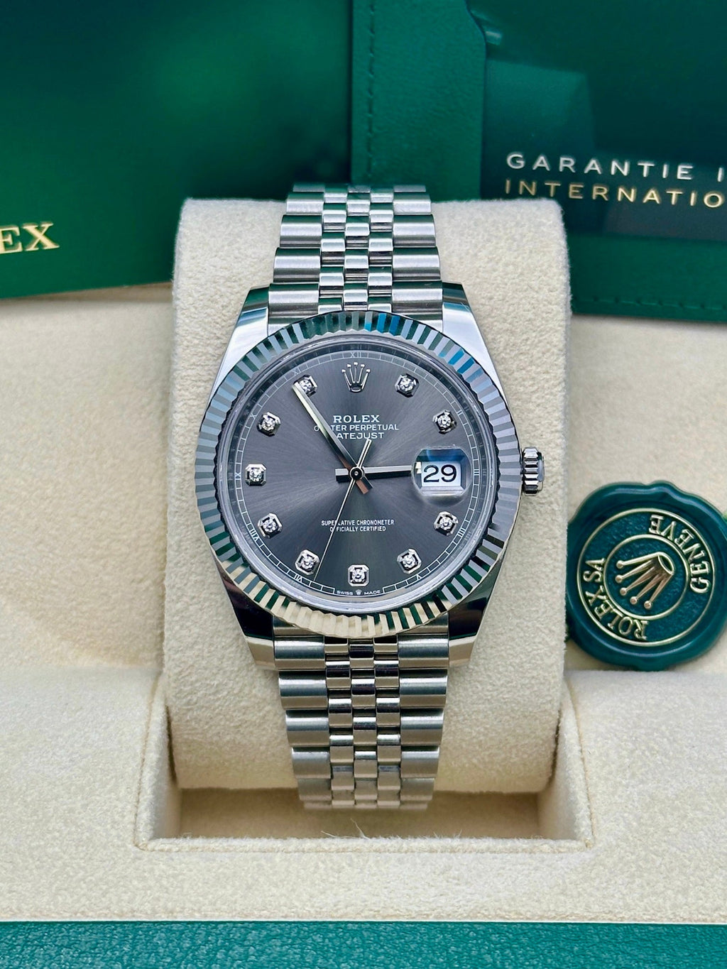 Rolex Steel and White Gold Rolesor Datejust 41  - Dark Rhodium Diamond Dial - Jubilee Bracelet - 126334 dkrdj