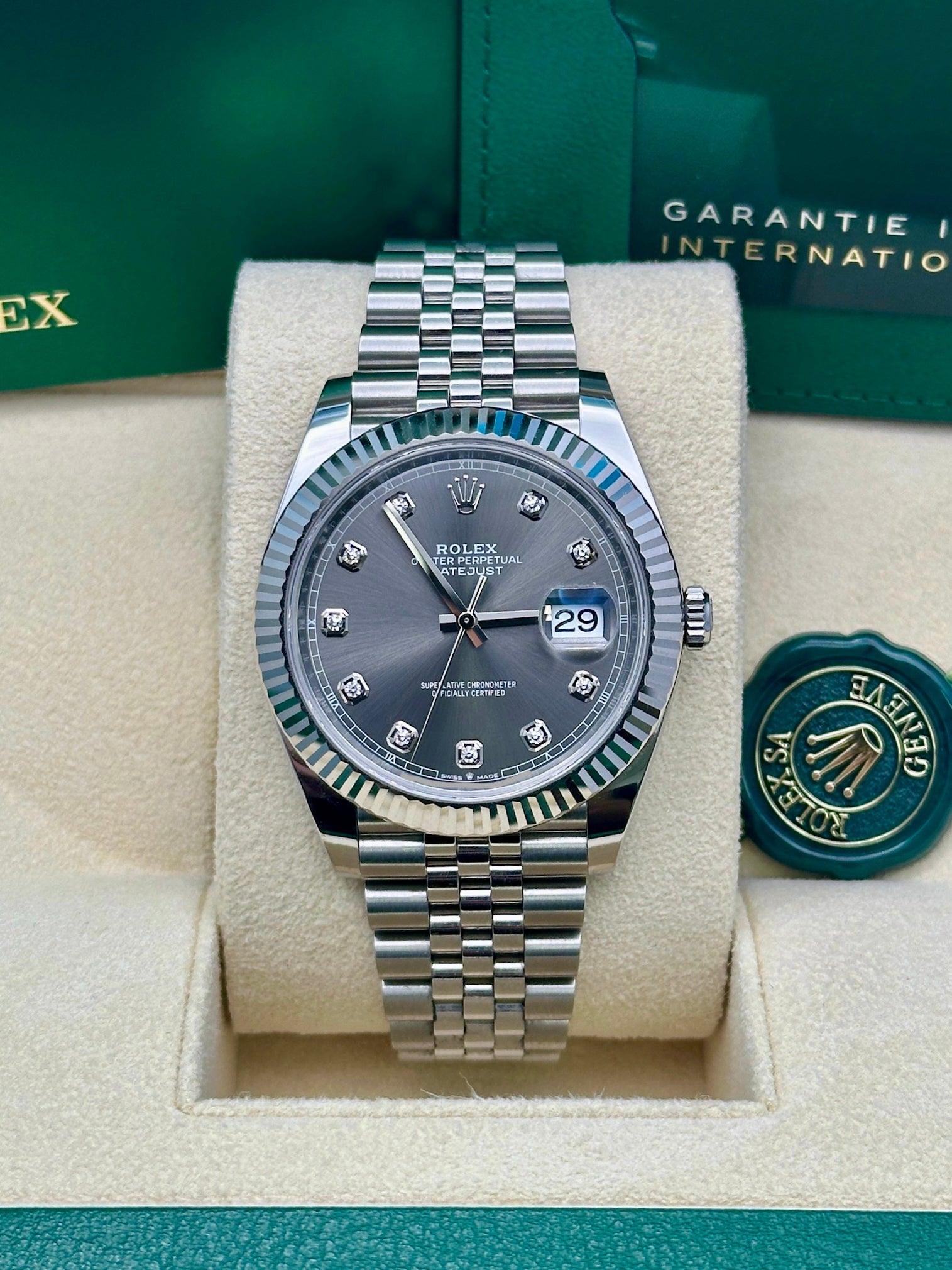 Rolex Steel and White Gold Rolesor Datejust 41  - Dark Rhodium Diamond Dial - Jubilee Bracelet - 126334 dkrdj