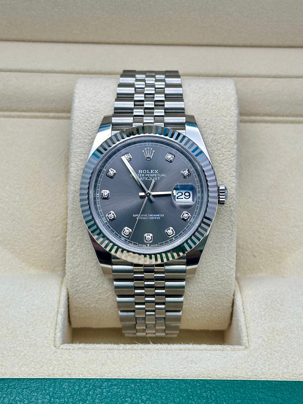 Rolex Steel and White Gold Rolesor Datejust 41  - Dark Rhodium Diamond Dial - Jubilee Bracelet - 126334 dkrdj