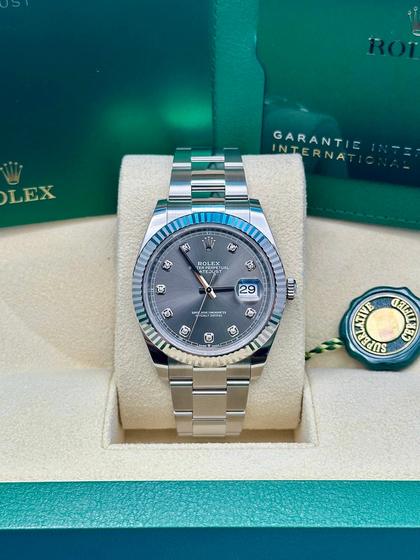 Rolex Steel and White Gold Rolesor Datejust 41  - Dark Rhodium Diamond Dial - Oyster Bracelet - 126334 dkrdo