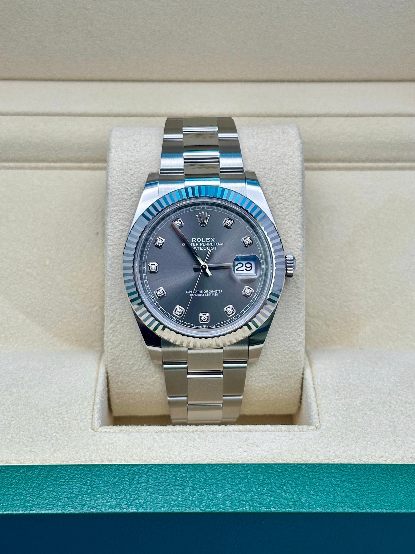 Rolex Steel and White Gold Rolesor Datejust 41  - Dark Rhodium Diamond Dial - Oyster Bracelet - 126334 dkrdo