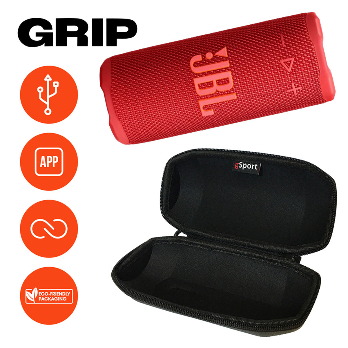 JBL Grip Compact Portable Bluetooth Speaker Bundle with gSport Case (Red)
