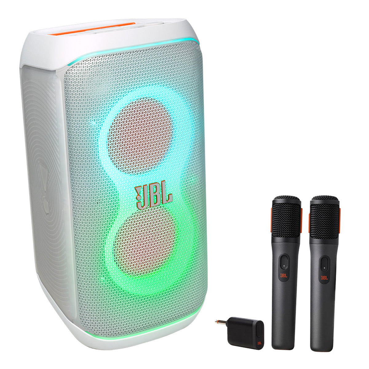JBL PartyBox Club 120 Portable Party Speaker Bundle with Wireless Microphone System (White)
