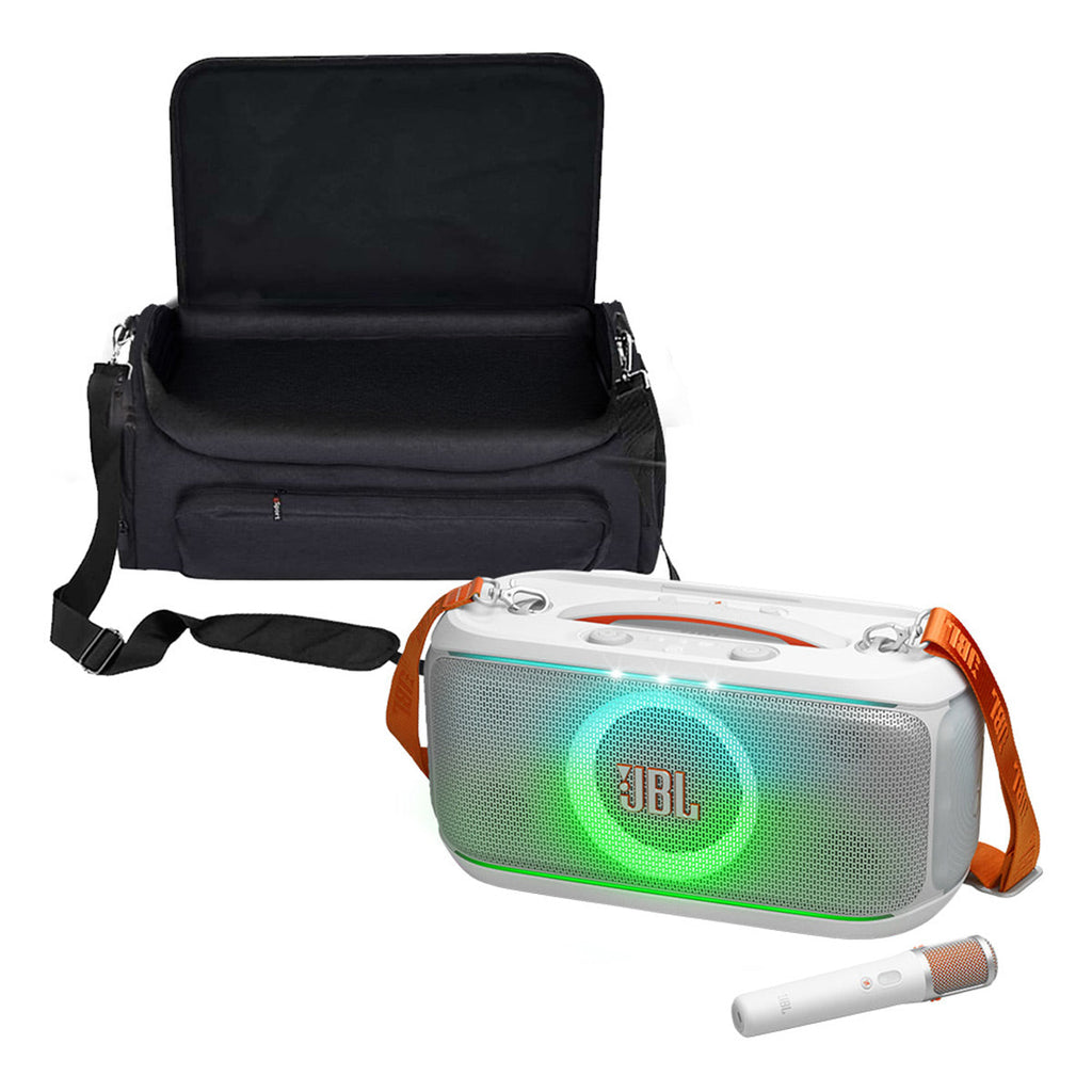 JBL PartyBox On-The-Go 2 Portable Party Speaker with gSport Carrying Bag (White)