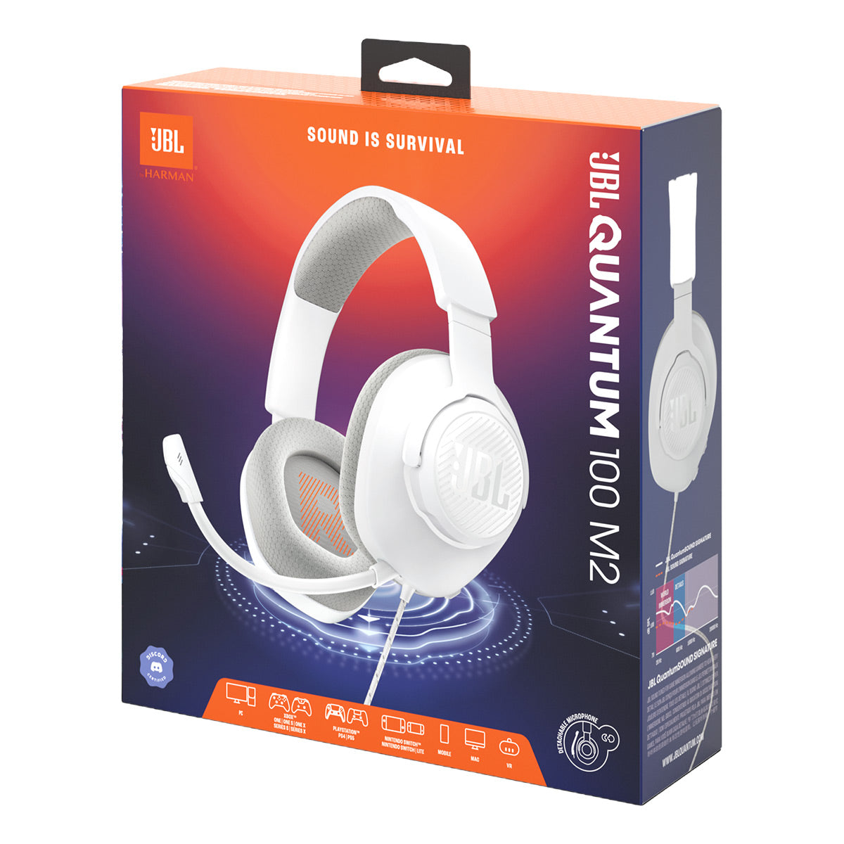 JBL Quantum 100M2 Over Ear Gaming Headphones (White)