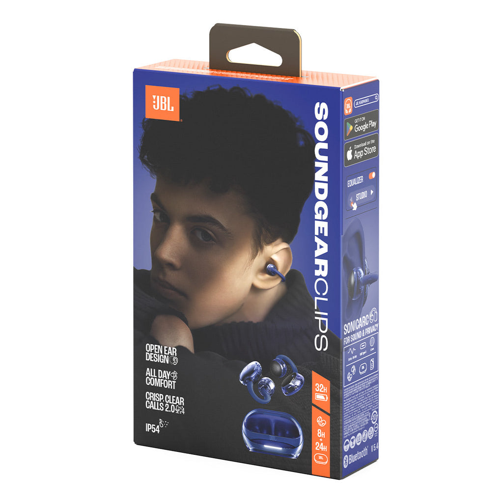 JBL Soundgear Clips True Wireless Open-Ear Headphones Bundle with gSport Case (Blue)