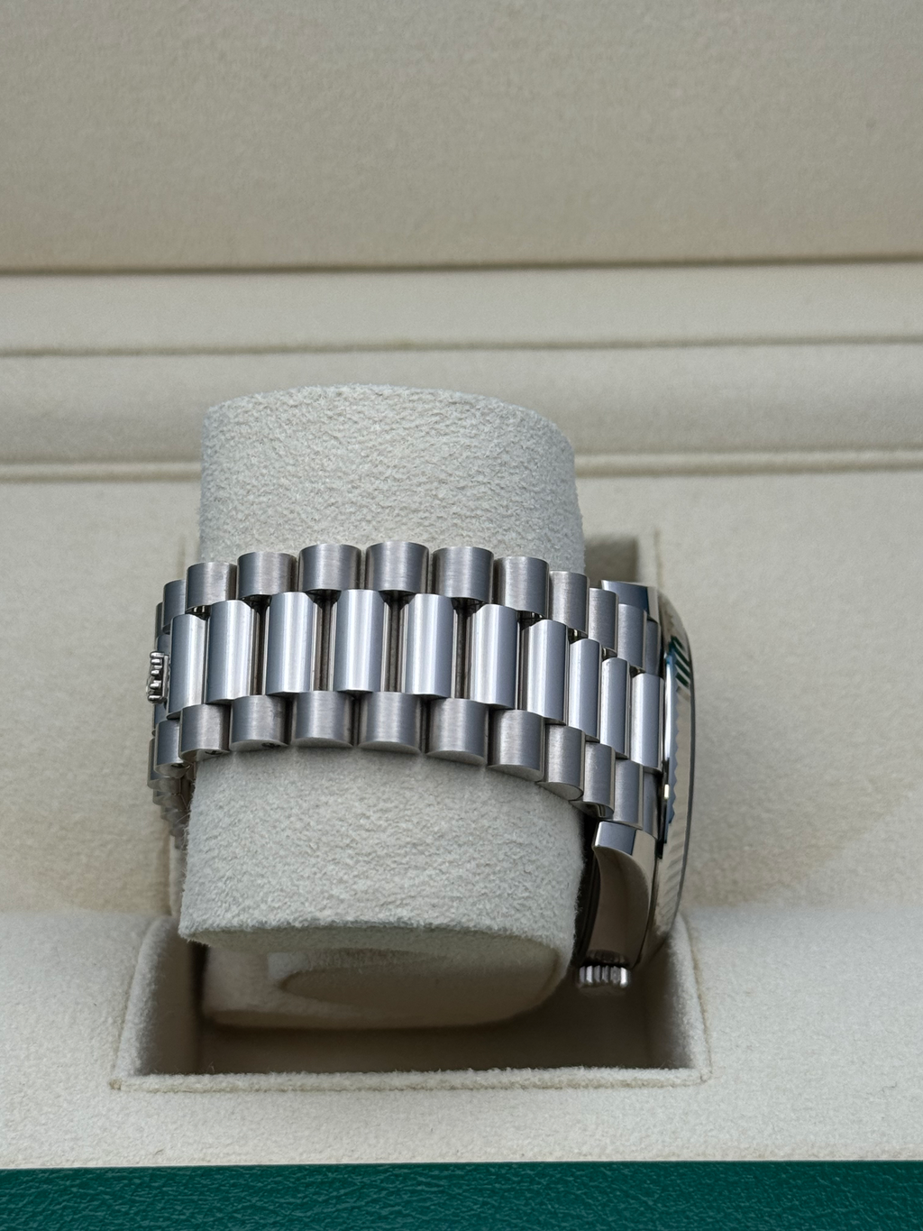 Rolex White Gold Day-Date 40  - Olive Green Bevelled Roman Dial - President Bracelet - 228239 ogrp