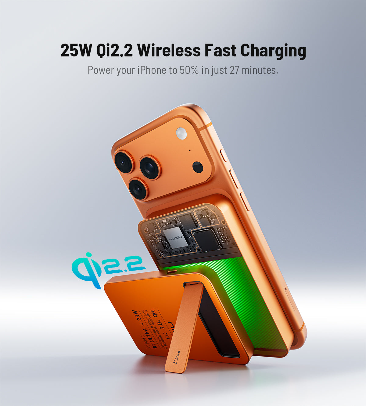 KUXIU K1 Ultra 10000mAh 25W Fast Charging 3-in-1 MagSafe Wireless Power Bank - Cosmic Orange