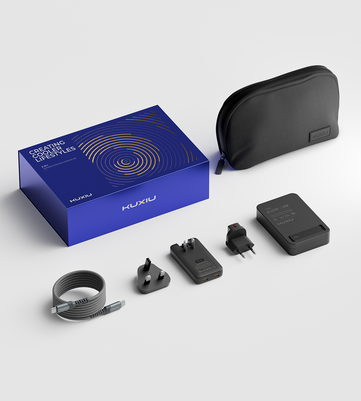 KUXIU K1 Ultra Series 3-in-1 Portable Wireless Charging Gift Set - Black