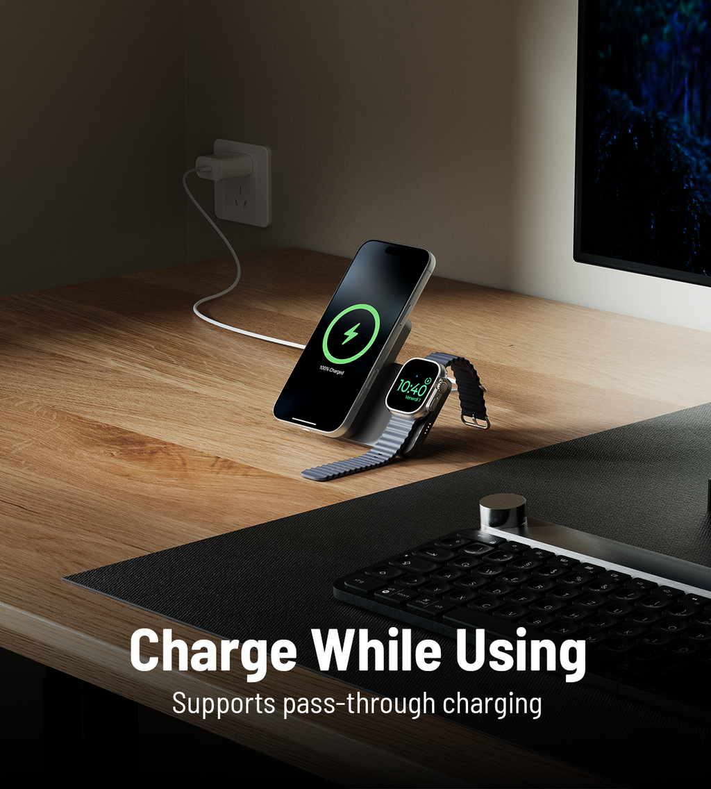 KUXIU K1 Ultra 10000mAh 25W Fast Charging 3-in-1 MagSafe Wireless Power Bank - Black