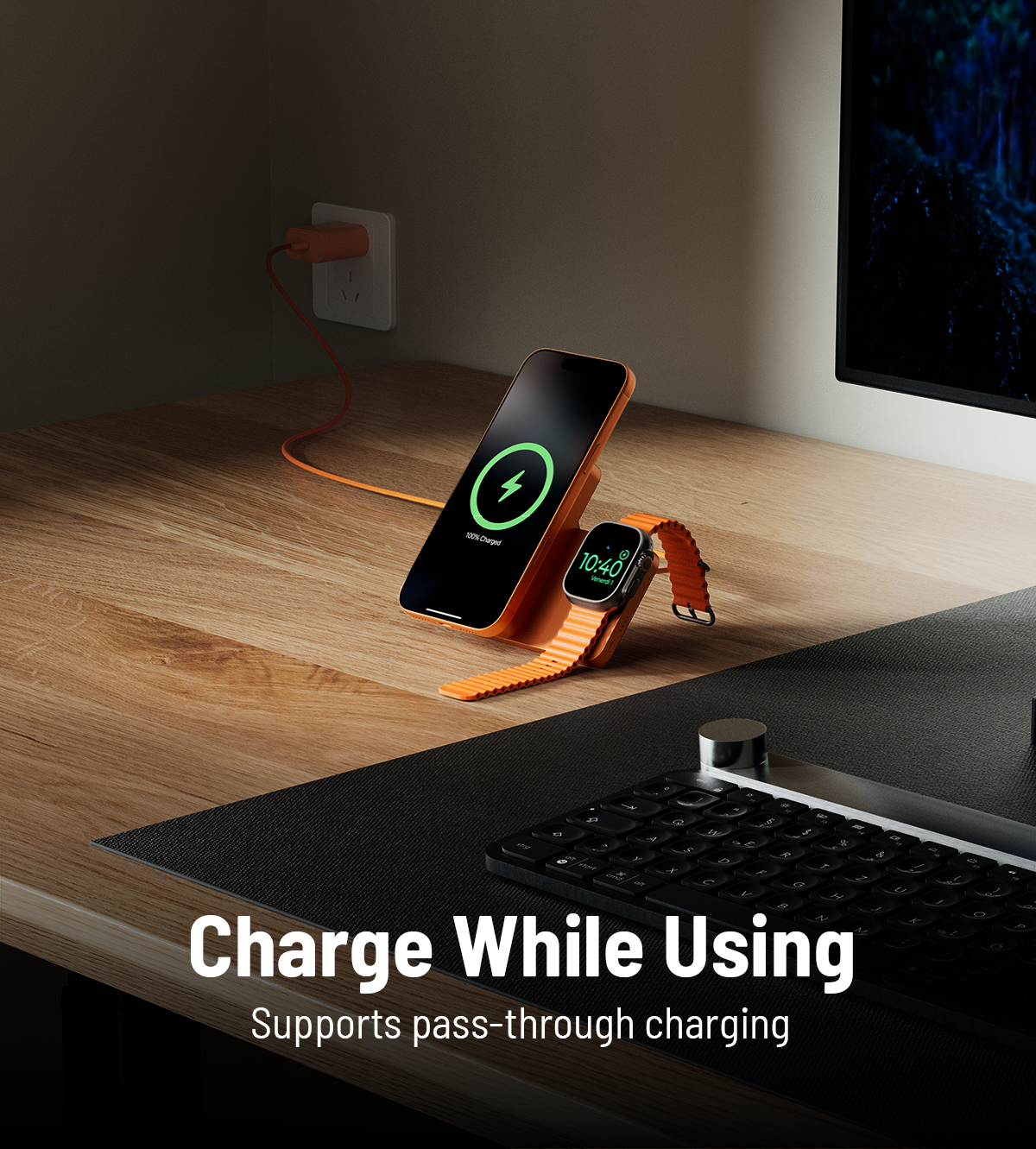 KUXIU K1 Ultra 10000mAh 25W Fast Charging 3-in-1 MagSafe Wireless Power Bank - Cosmic Orange