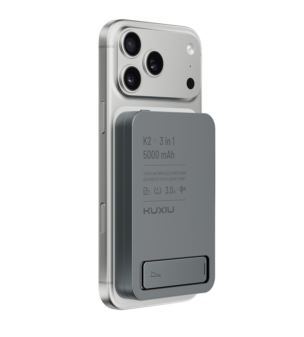 KUXIU K2 Qi2 15W Fast Charging 3-in-1 MagSafe Power Bank - Gray
