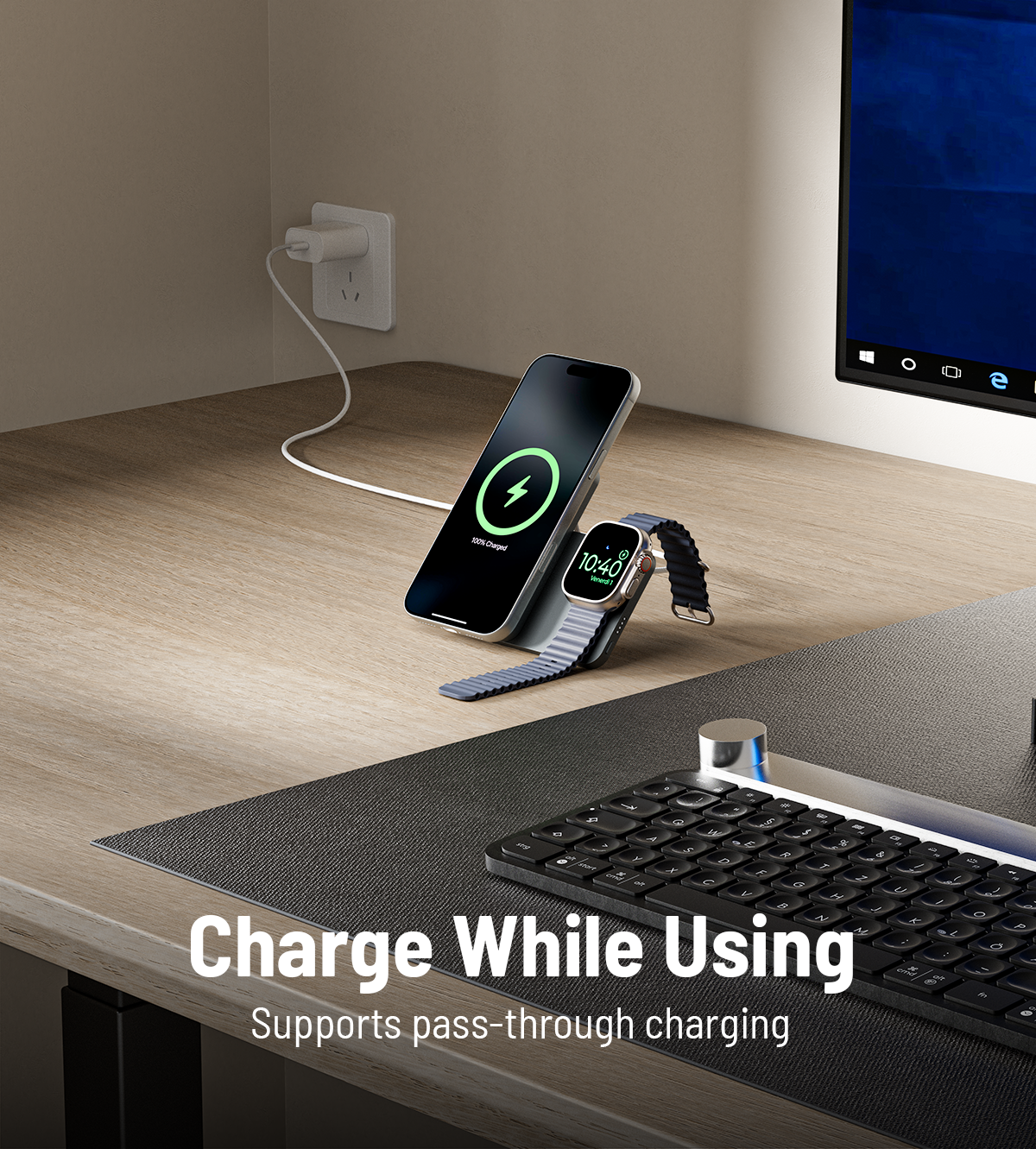 KUXIU K2 Qi2 15W Fast Charging 3-in-1 MagSafe Power Bank - Gray