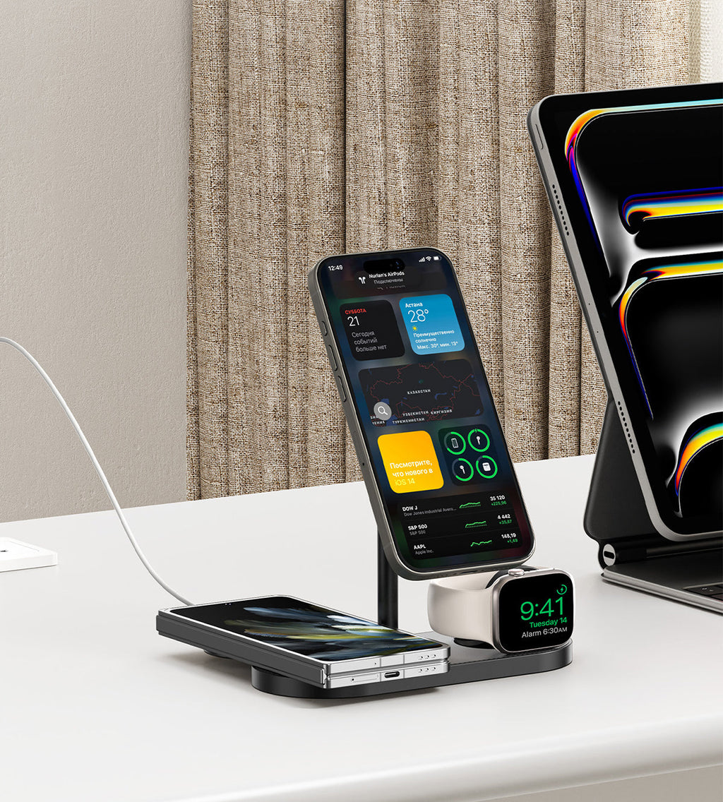 KUXIU X23 Pro 3-in-1 MagSafe Dual-Core Fast Charging Stand - Carbon Fiber